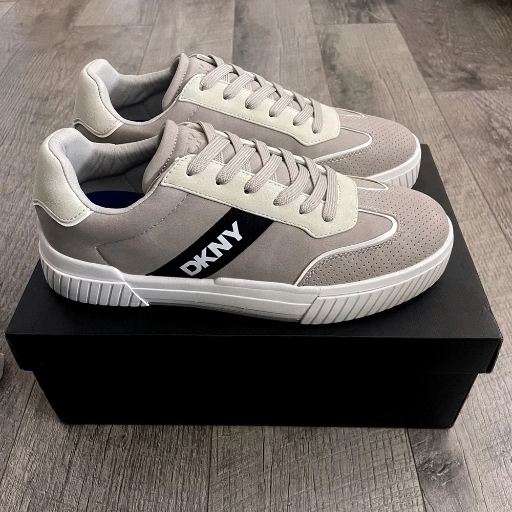 DKNY Mens Grey Synthetic Leather Low‎ Top Sneakers DG3S0007 Size 7.5 M